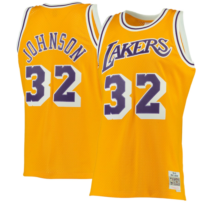 Camisa Regata NBA Los Angeles Lakers Magic Johnson Mitchell & Ness Gold Hardwood Classics Swingman