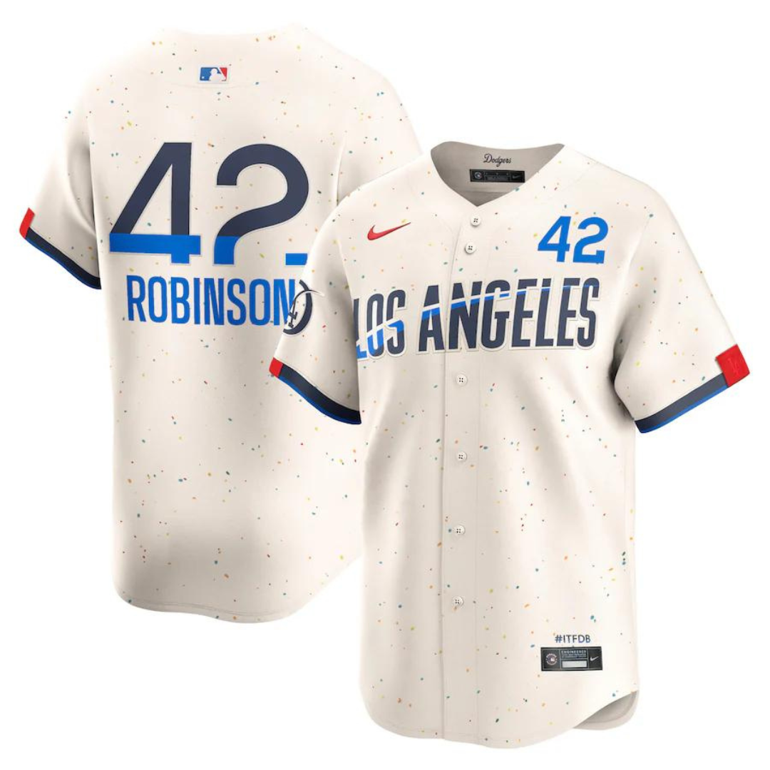 Camisa Edição Limitada Los Angeles Dodgers Jackie Robinson Nike creme