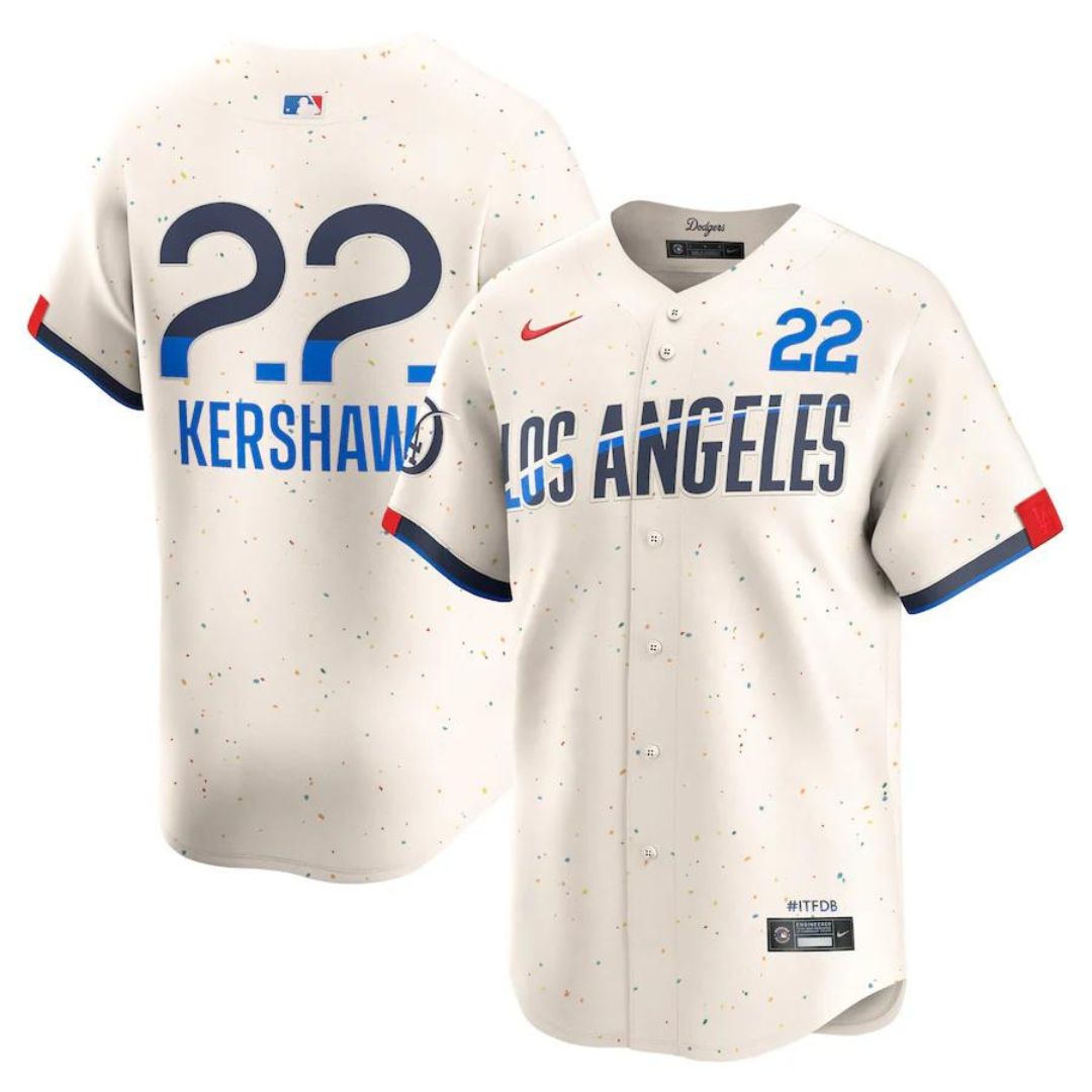 Camisa Edição Limitada Los Angeles Dodgers Clayton Kershaw Nike creme