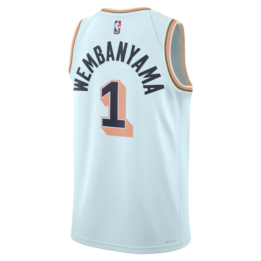 Camisa Regata NBA Unissex San Antonio Spurs Victor Wembanyama Nike Light Blue 2024/25 Swingman Player - City Edition
