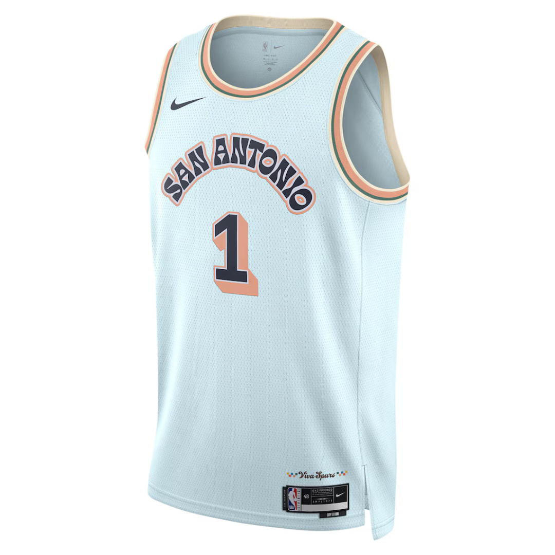 Camisa Regata NBA Unissex San Antonio Spurs Victor Wembanyama Nike Light Blue 2024/25 Swingman Player - City Edition