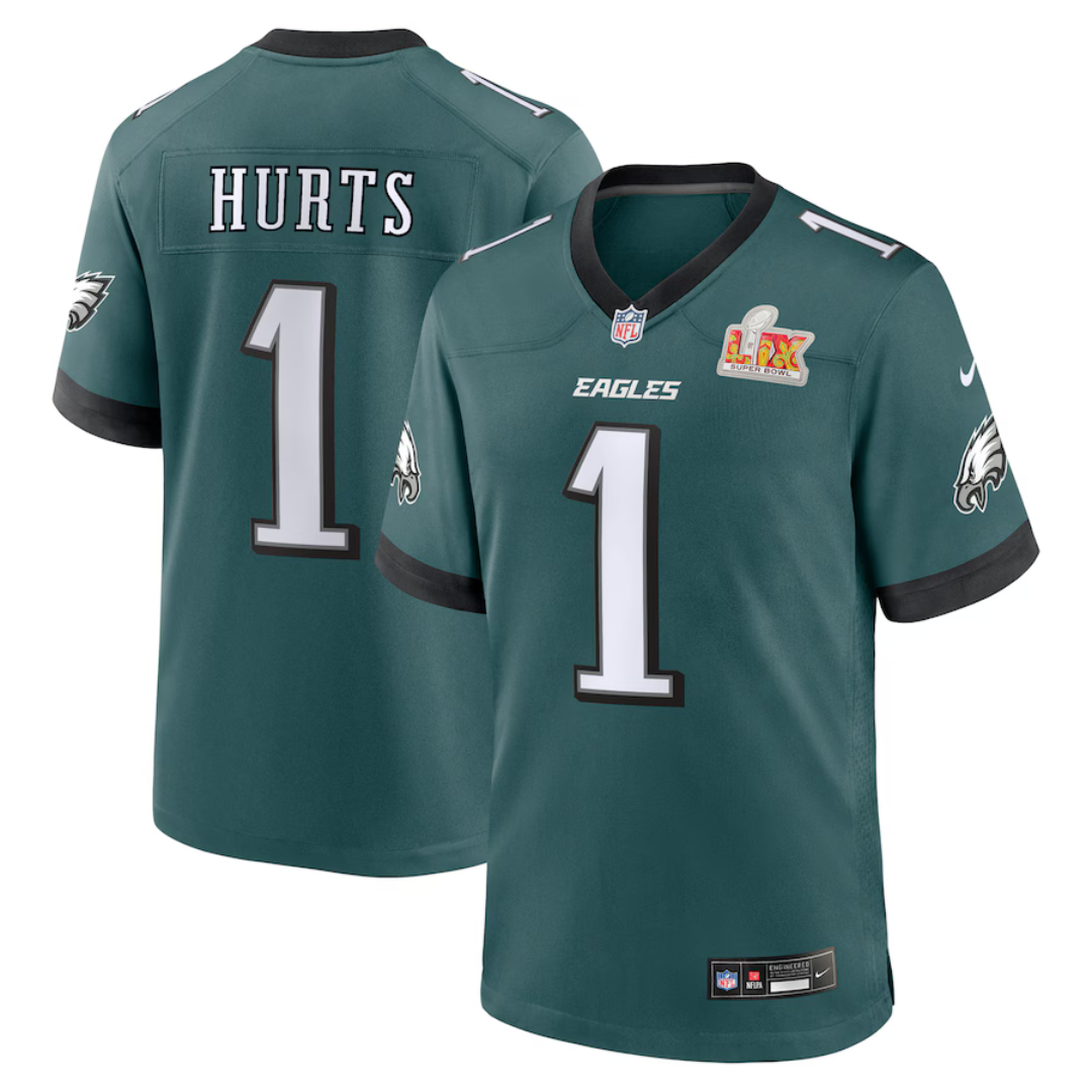 Camisa masculina Philadelphia Eagles Jalen Hurts Nike Midnight Green Super Bowl LIX