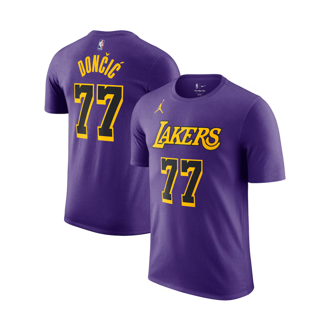 Camiseta Los Angeles Lakers Luka Dončić Nike Purple Statement Edition com nome e número