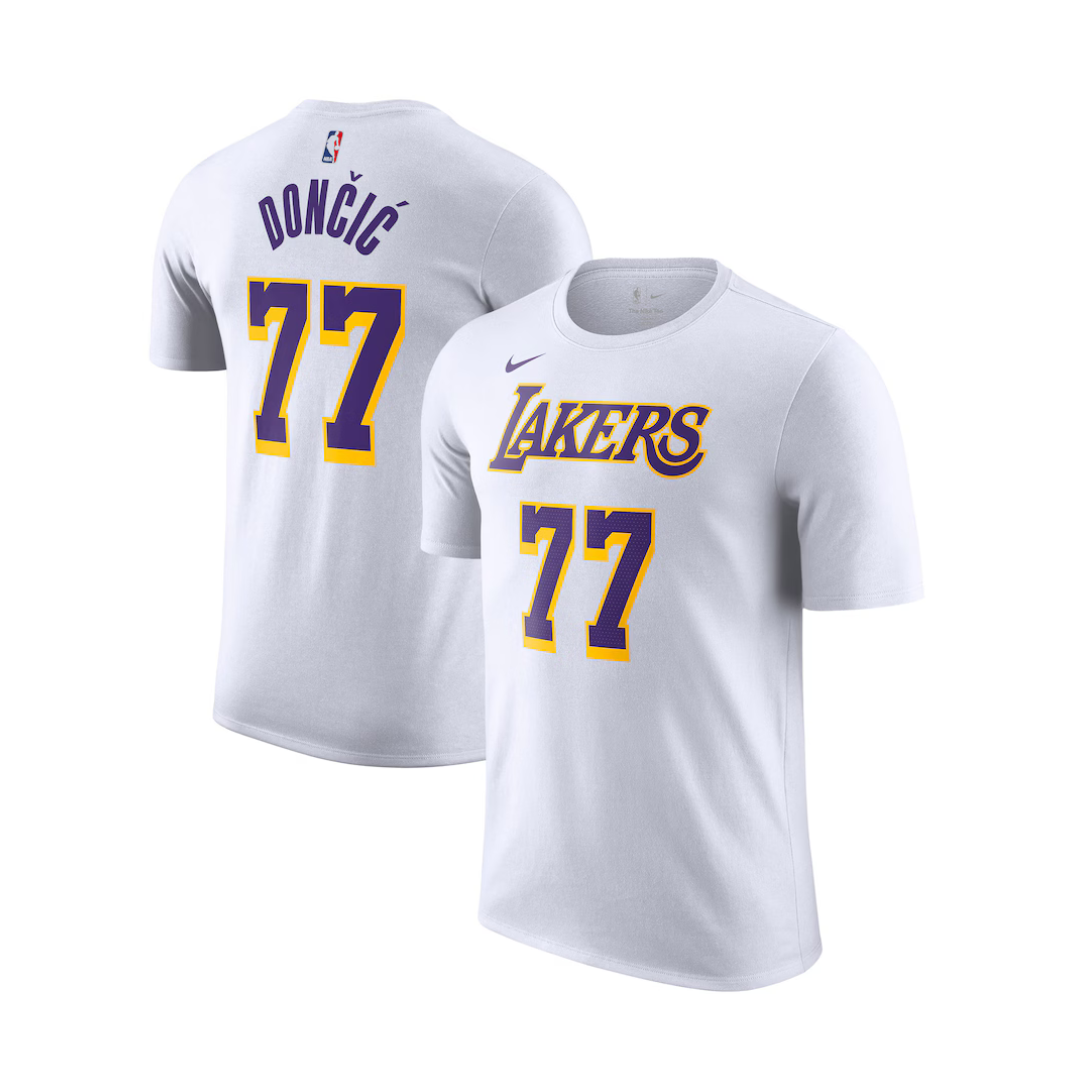 Camiseta masculina Los Angeles Lakers Luka Dončić Nike White Statement Edition com nome e número