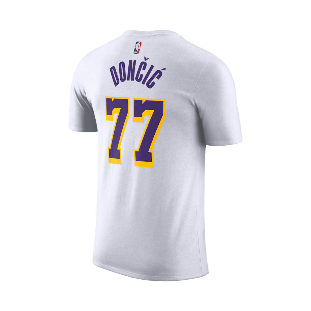 Camiseta masculina Los Angeles Lakers Luka Dončić Nike White Statement Edition com nome e número