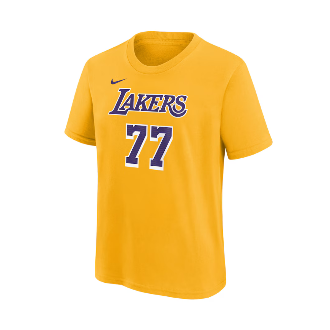 Camiseta masculina Los Angeles Lakers Luka Dončić Nike Gold Icon Edition com nome e número