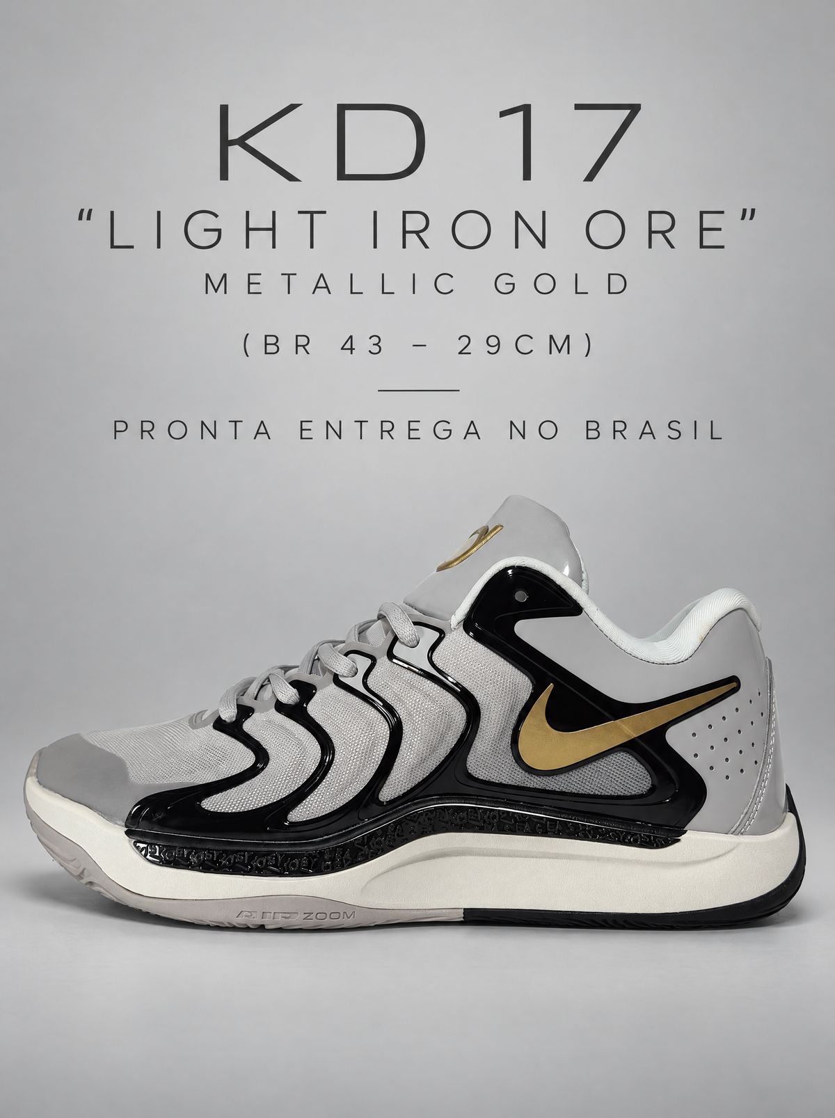 Nike KD17 "Light Iron Ore" Metallic Gold (Cópia) - BR 43 - PRONTA ENTREGA