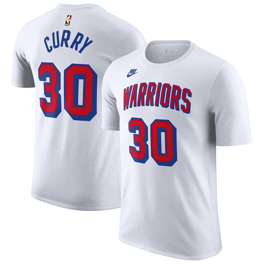 Camiseta masculina Golden State Warriors Stephen Curry Nike White Classic Edition com nome e número