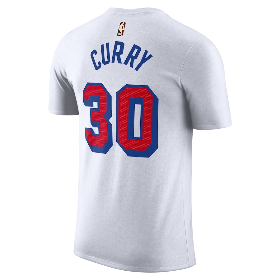Camiseta masculina Golden State Warriors Stephen Curry Nike White Classic Edition com nome e número