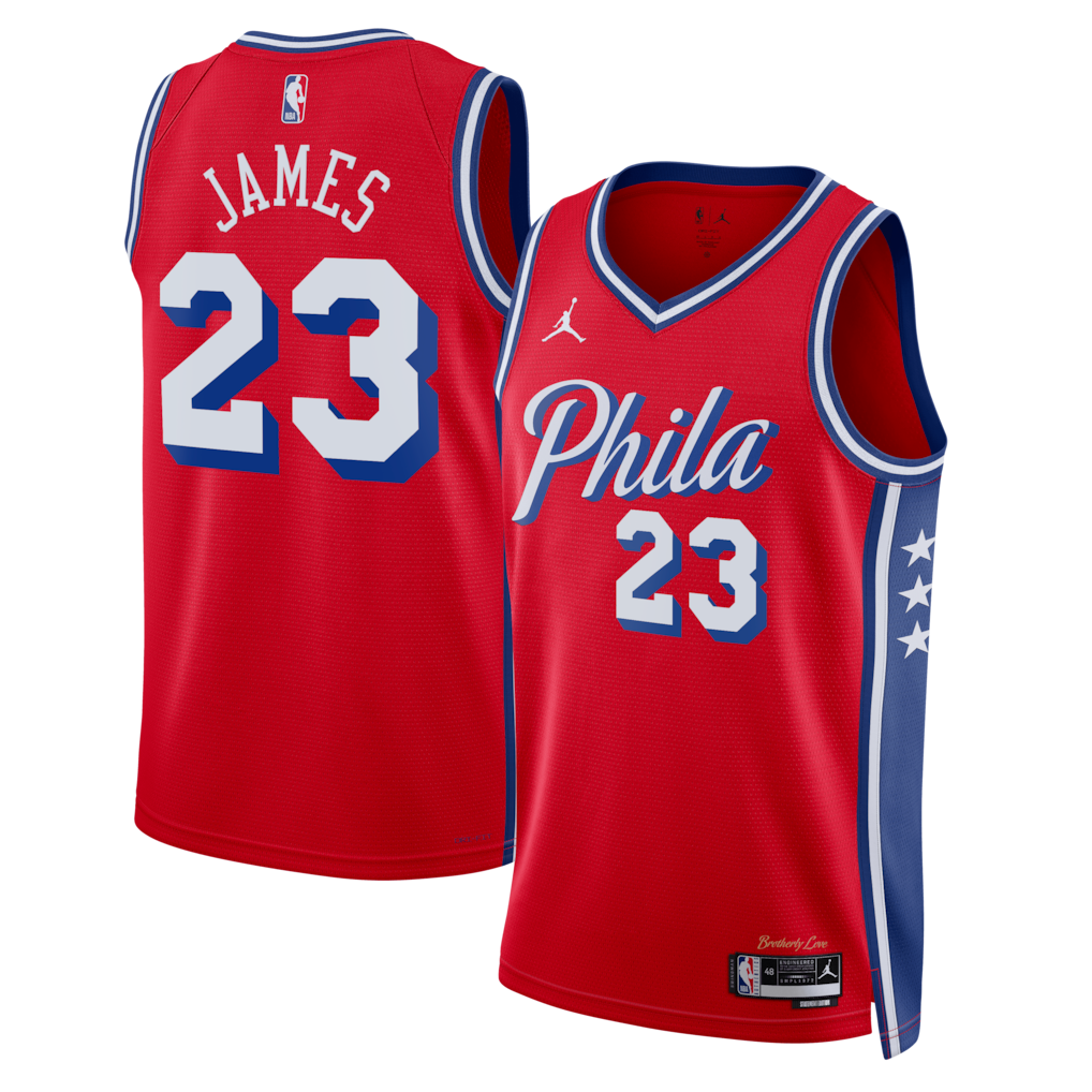 Camisa Regata Unisex Philadelphia 76ers LeBron James Jordan Brand Red Swingman Jersey - Statement Edition
