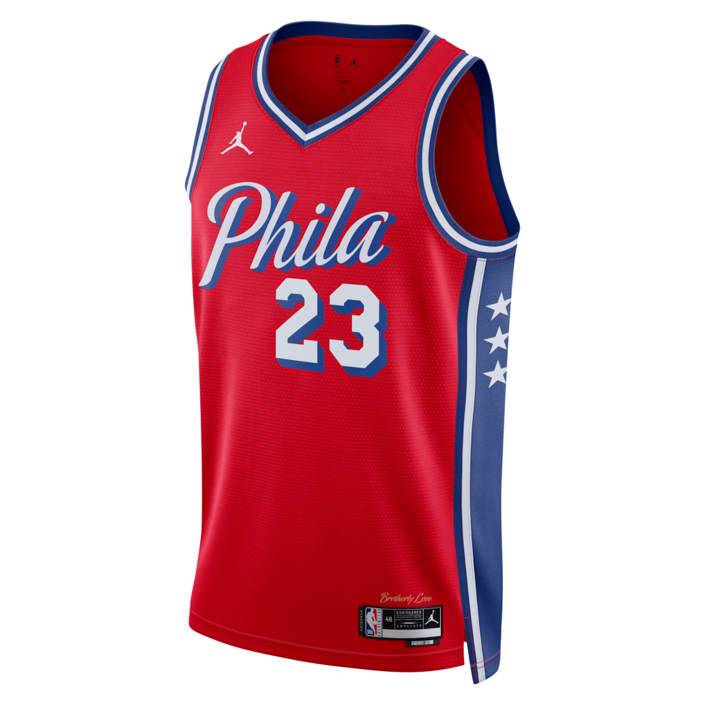Camisa Regata Unisex Philadelphia 76ers LeBron James Jordan Brand Red Swingman Jersey - Statement Edition