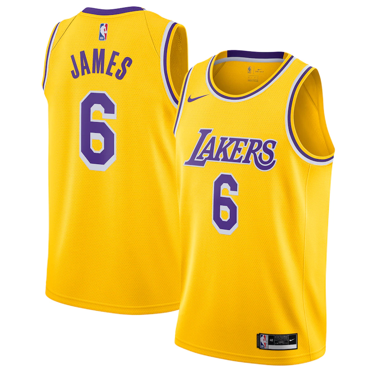 Camisa Unissex Los Angeles Lakers LeBron James Nike Gold 2021/22 #6 Swingman