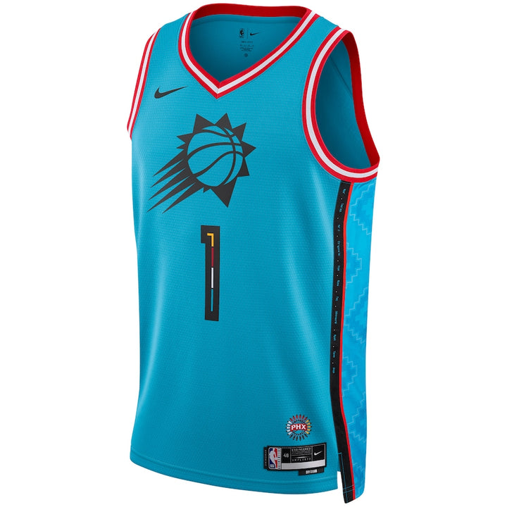 Camisa Regata NBA Unissex Phoenix Suns Devin Booker Nike Turquesa 2022/23 Swingman Jersey - City Edition