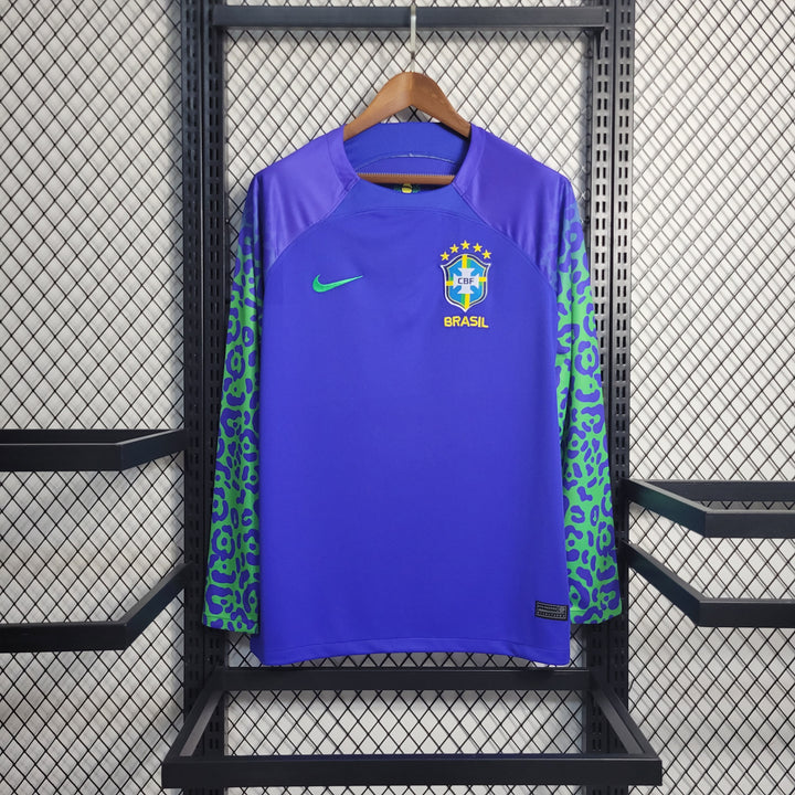 Camisa Nike Brasil II 2022/23 Torcedor Masculina Manga Longa Estampa Onça Pintada