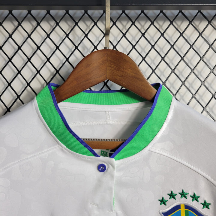 Camisa Brasil 2022/23 Torcedor Feminina Branca Gola Verde Estampa Onça Pintada