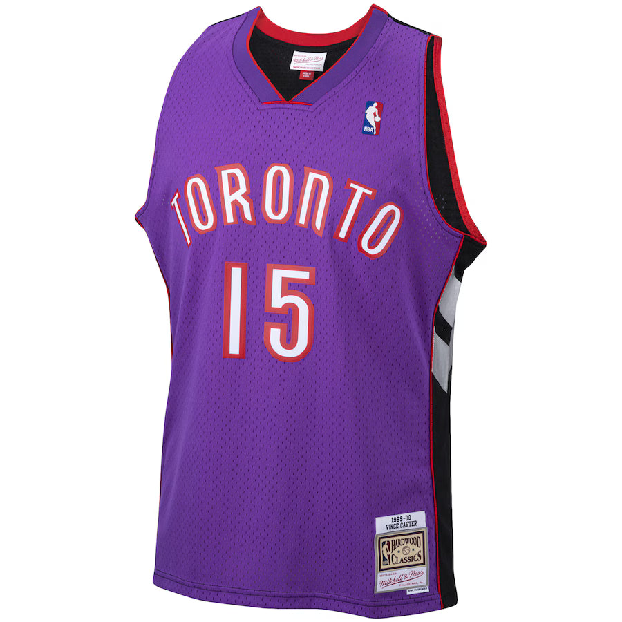 Camisa masculina Toronto Raptors Vince Carter Mitchell & Ness roxa 1999/00 Hardwood Classics Swingman
