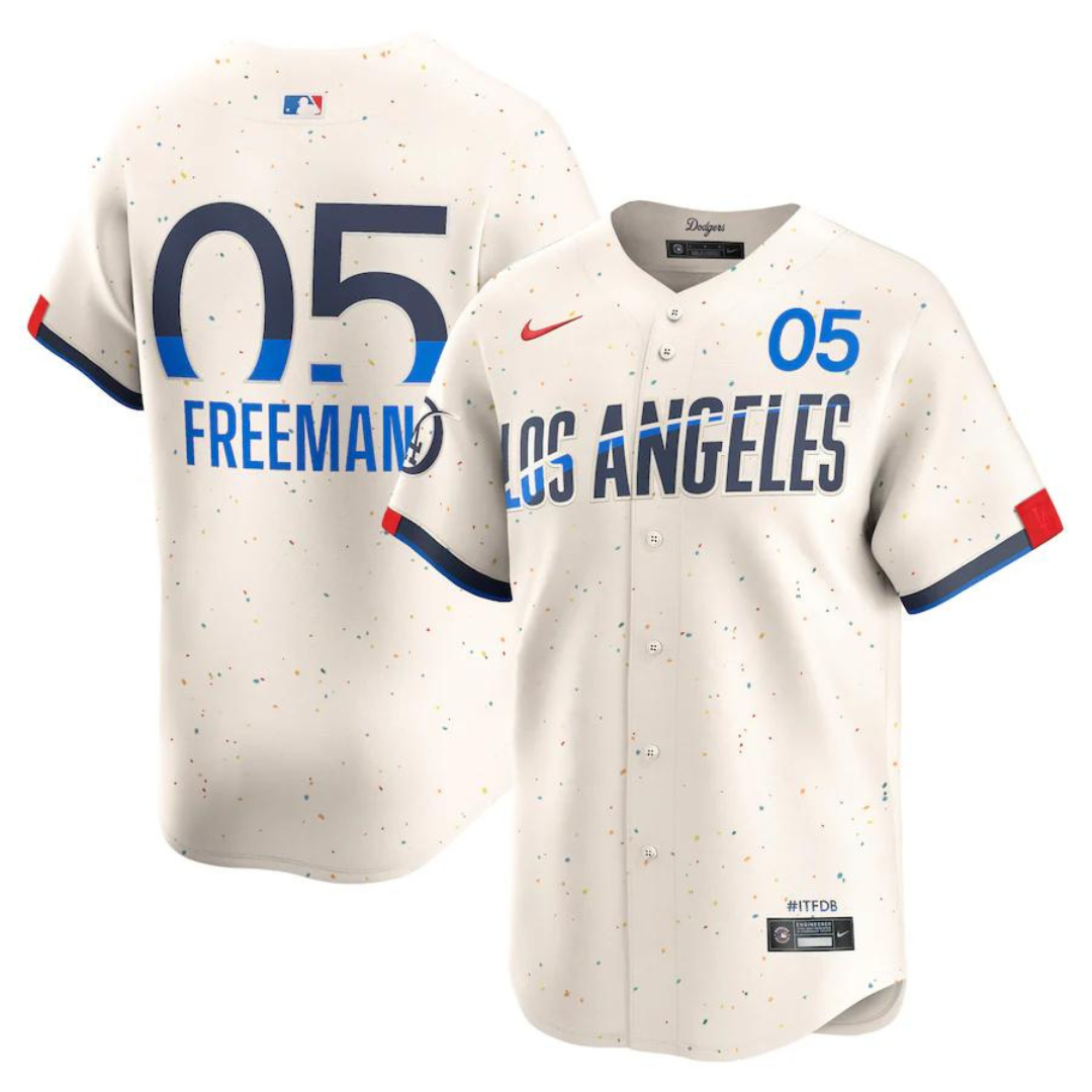 Camisa Edição Limitada Los Angeles Dodgers Freddie Freeman Nike creme 2024 City Connect Masculina