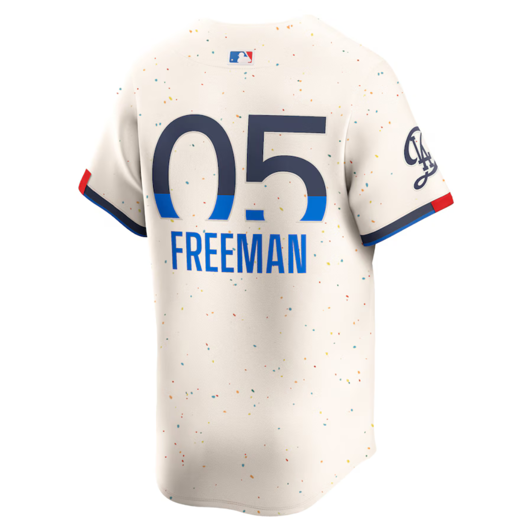 Camisa Edição Limitada Los Angeles Dodgers Freddie Freeman Nike creme 2024 City Connect Masculina