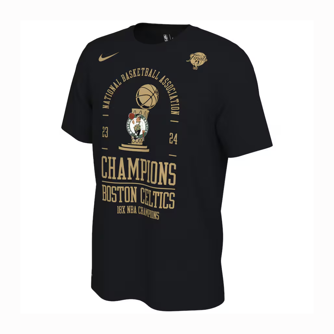 Camiseta masculina Boston Celtics Nike preta 18 vezes finais da NBA Champions Locker Room