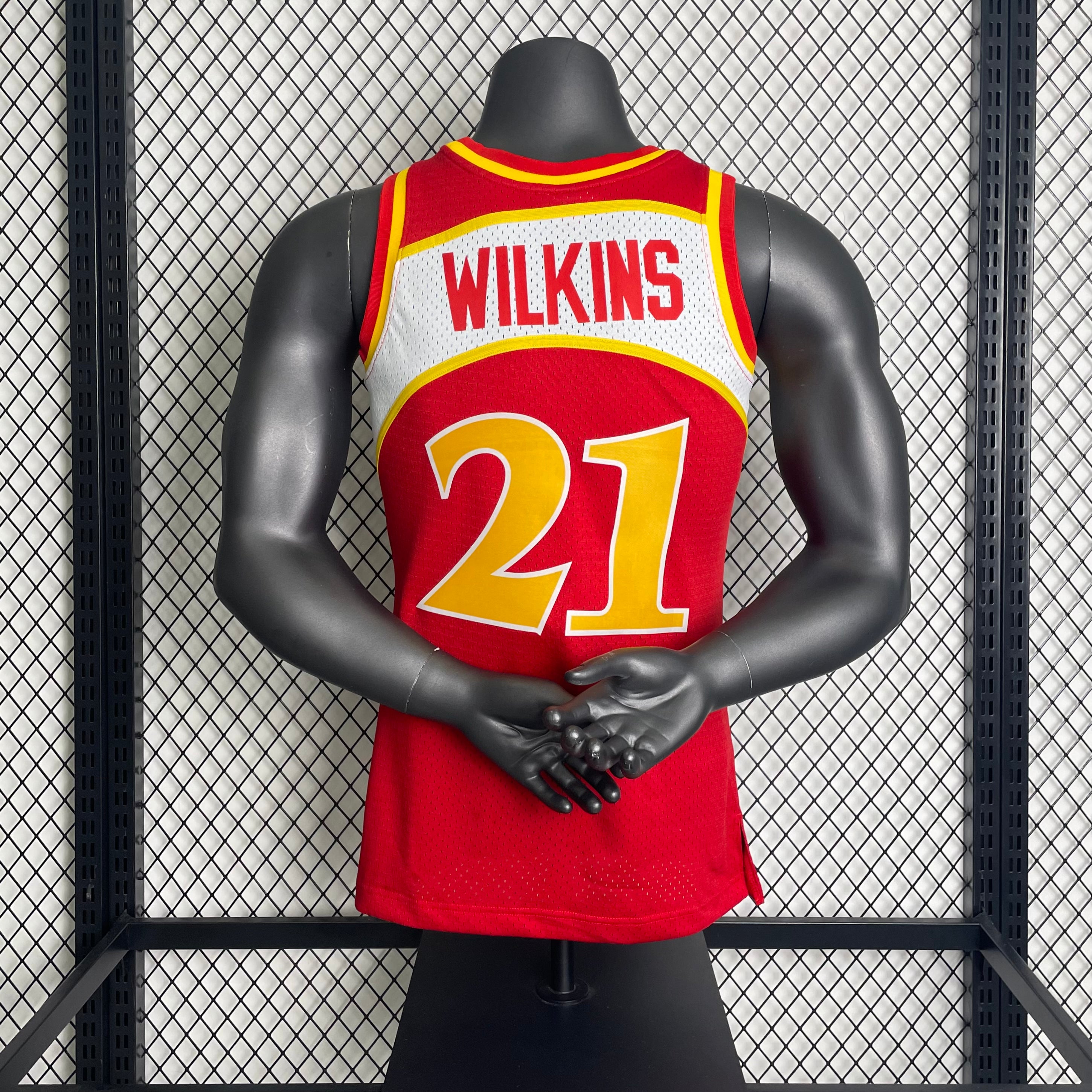 Camisa masculina Mitchell & Ness Dominique Wilkins Red Atlanta Hawks 1986-87 Hardwood Classics Swingman