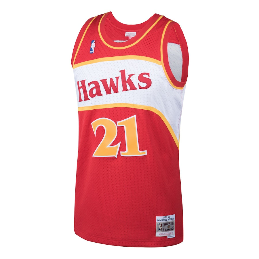 Camisa masculina Mitchell & Ness Dominique Wilkins Red Atlanta Hawks 1986-87 Hardwood Classics Swingman