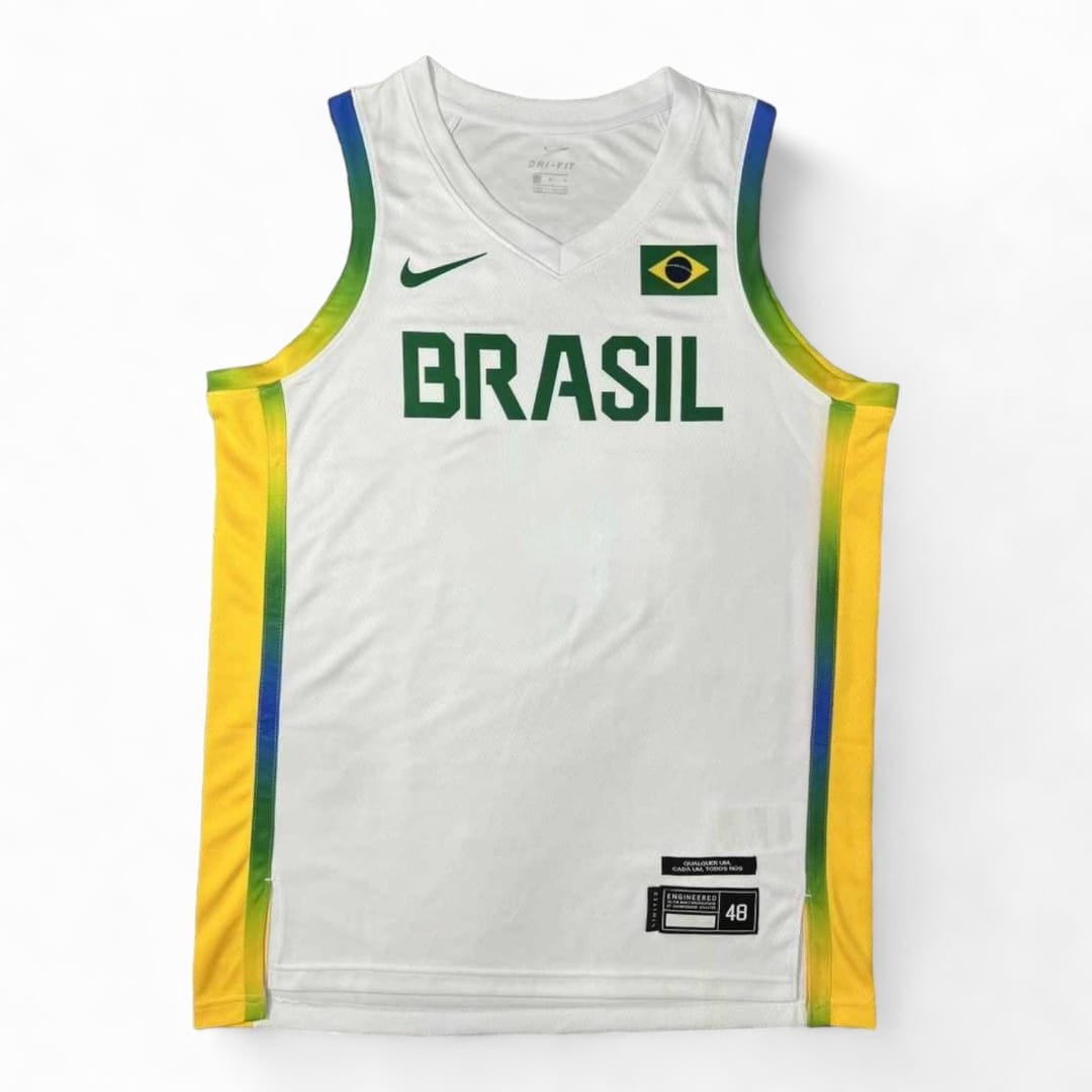 Camisa Swingman Regata Nike Seleção Brasil Basquete 2024 Olimpíadas Unissex PERSONALIZADA