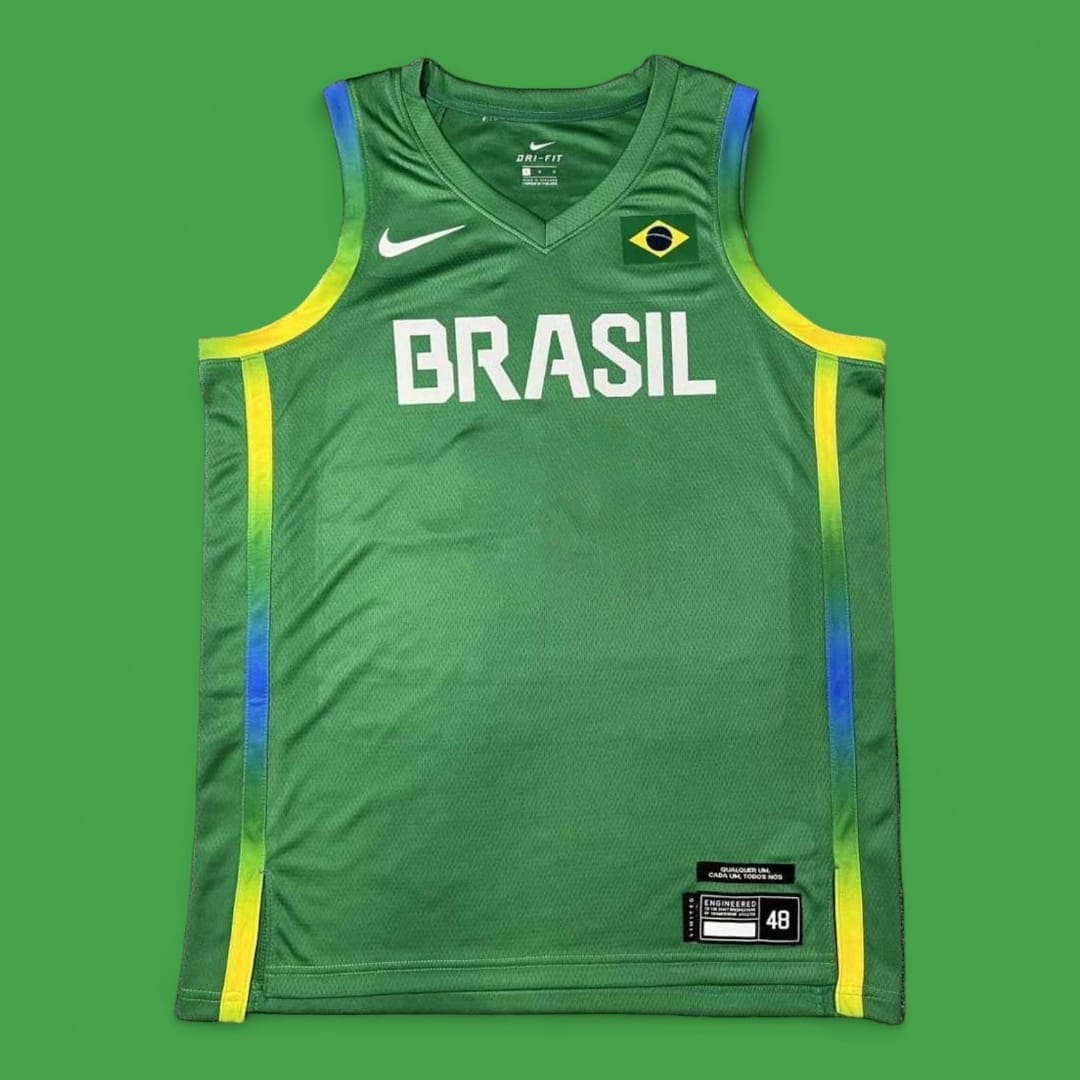 Camisa Swingman Regata Nike Seleção Brasil Basquete 2024 Olimpíadas Unissex PERSONALIZADA