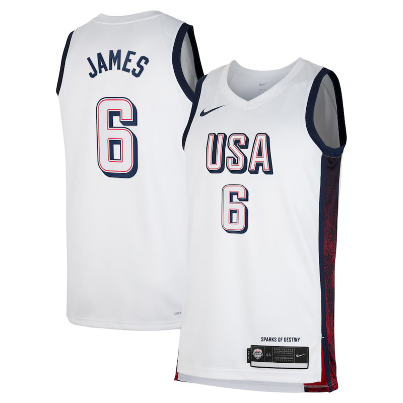 Camisa Regata USA Dream Team White 2024 Olimpíadas  Unissex Lebron James #6