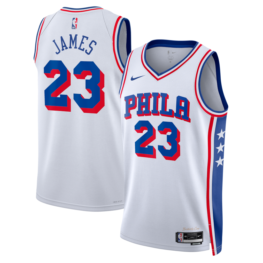 Camisa Regata Unisex Philadelphia 76ers LeBron James Nike White Swingman Jersey - Association Edition